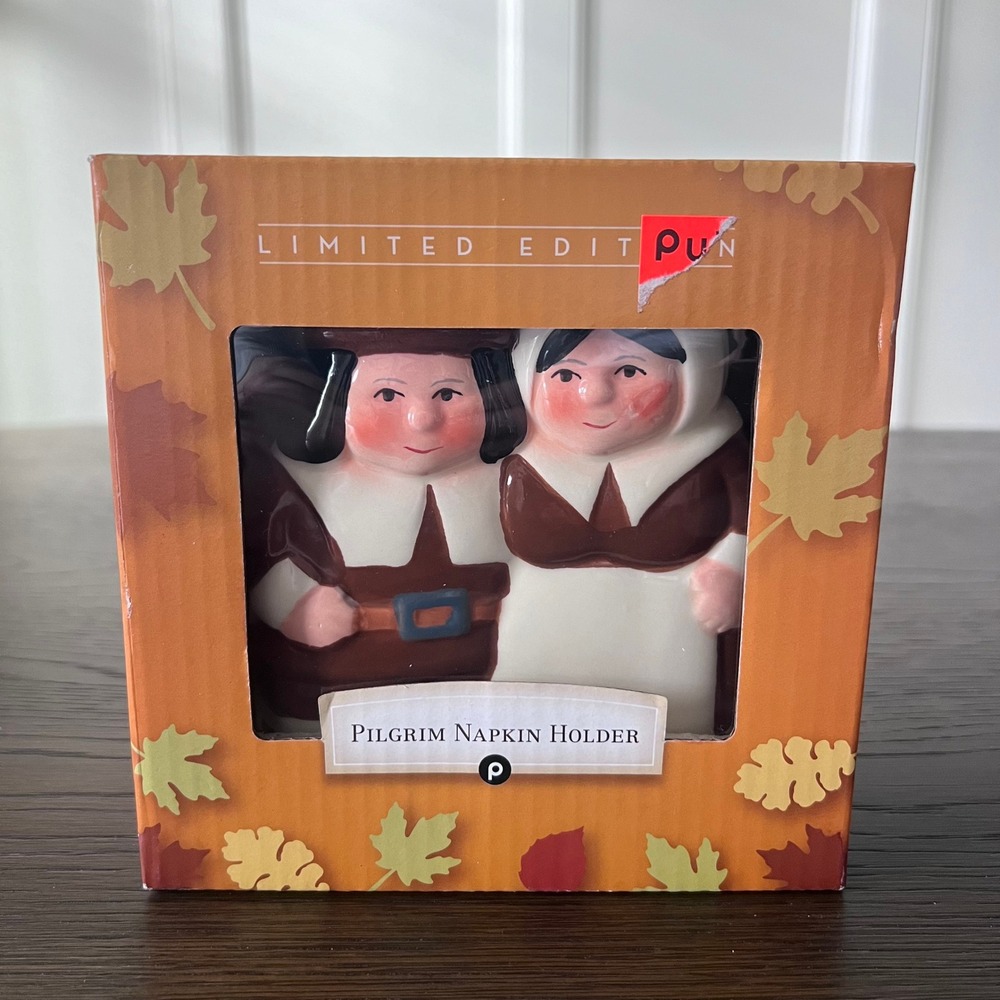 Publix Limited Edition 2002 Pilgrim‎ Pair Napkin Holder Ceramic Thanksgiving NEW